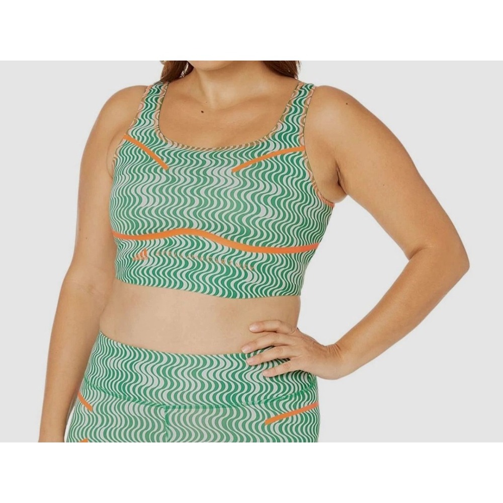 Adidas by‎ Stella McCartney TruePace Crop Top Green Wavy Print Orange 2X